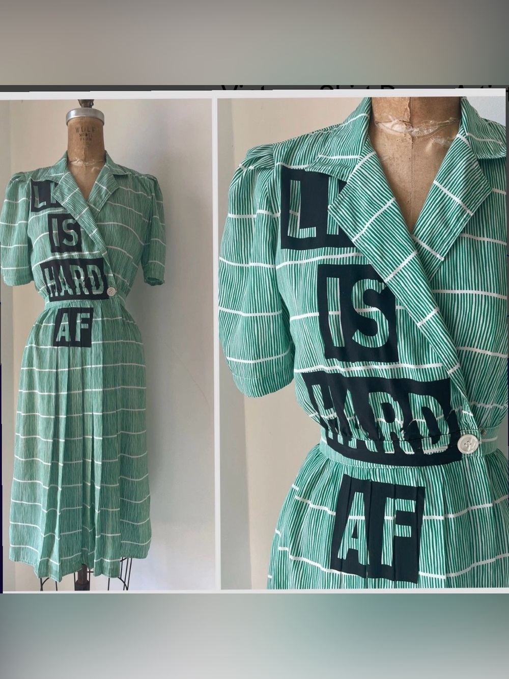 Vintage 1950s upcycled housewife dress Punk Silkscreen Halloween OOAK